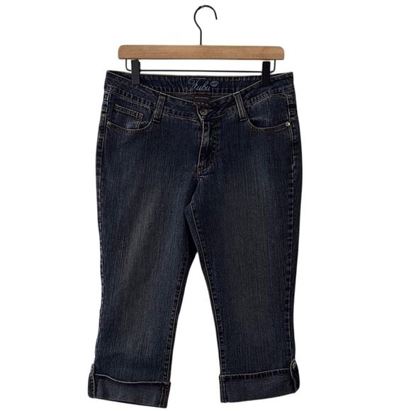 Vintage Y2K Women’s  FUBU Blue Ankle Cropped Jeans with Elastic Waistband 7/8 - Picture 1 of 9
